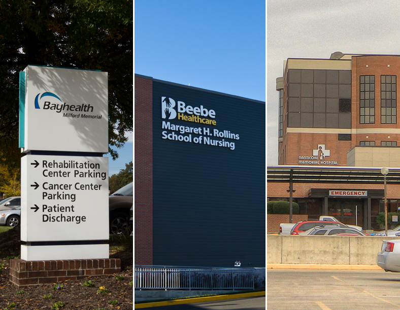 several different hospital signs collaged together